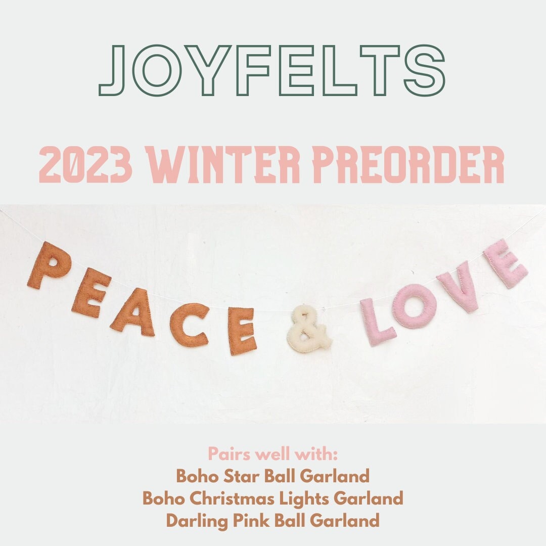 Peace & Love Letter Garland- Christmas, winter, Christmas gifts, Felt Christmas garland, Holiday Decor, Holiday, Christmas banner, Winter