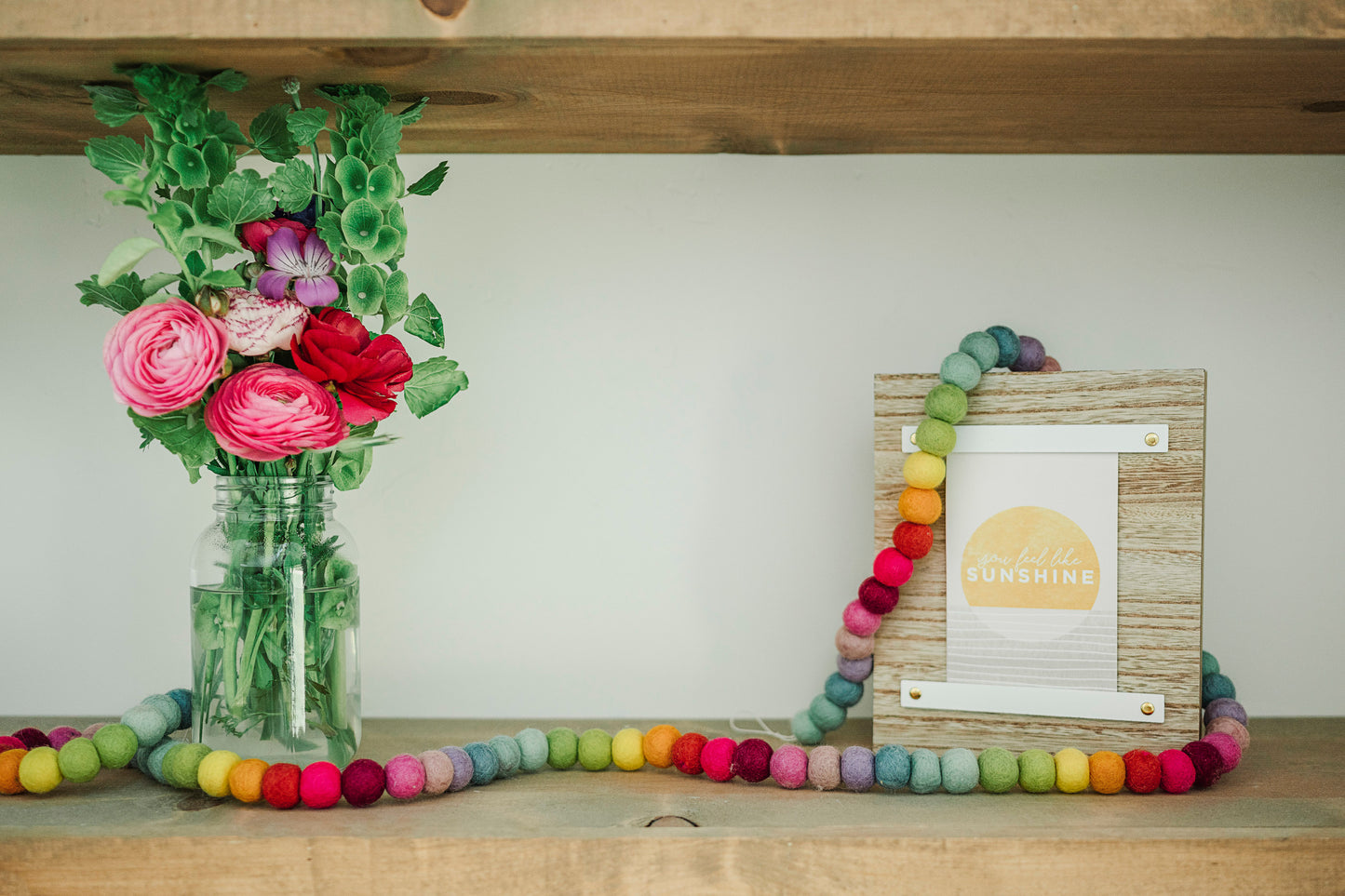 Whimsy Rainbow Wool ball  Garland